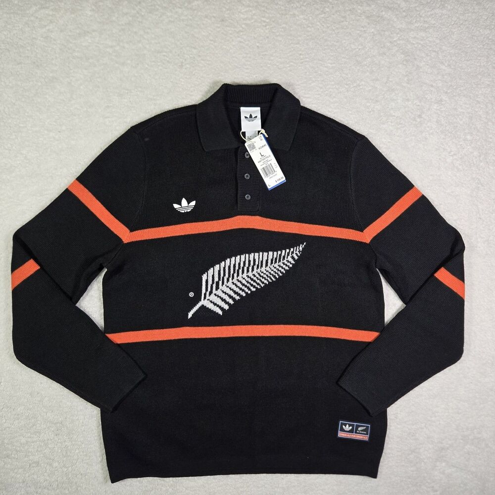 $140 Adidas Originals All Blacks Knitted Wool Blend Rugby Polo Shirt Mens Large